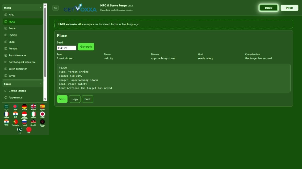 Screenshot — NPC & Scene Forge v9.0.0
