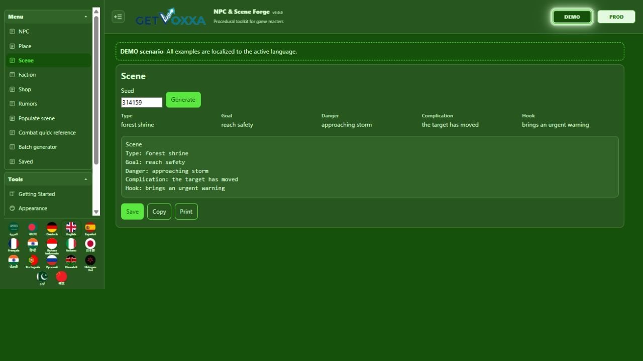 Screenshot — NPC & Scene Forge v9.0.0