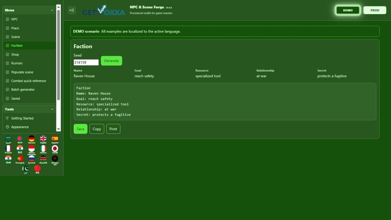 Screenshot — NPC & Scene Forge v9.0.0