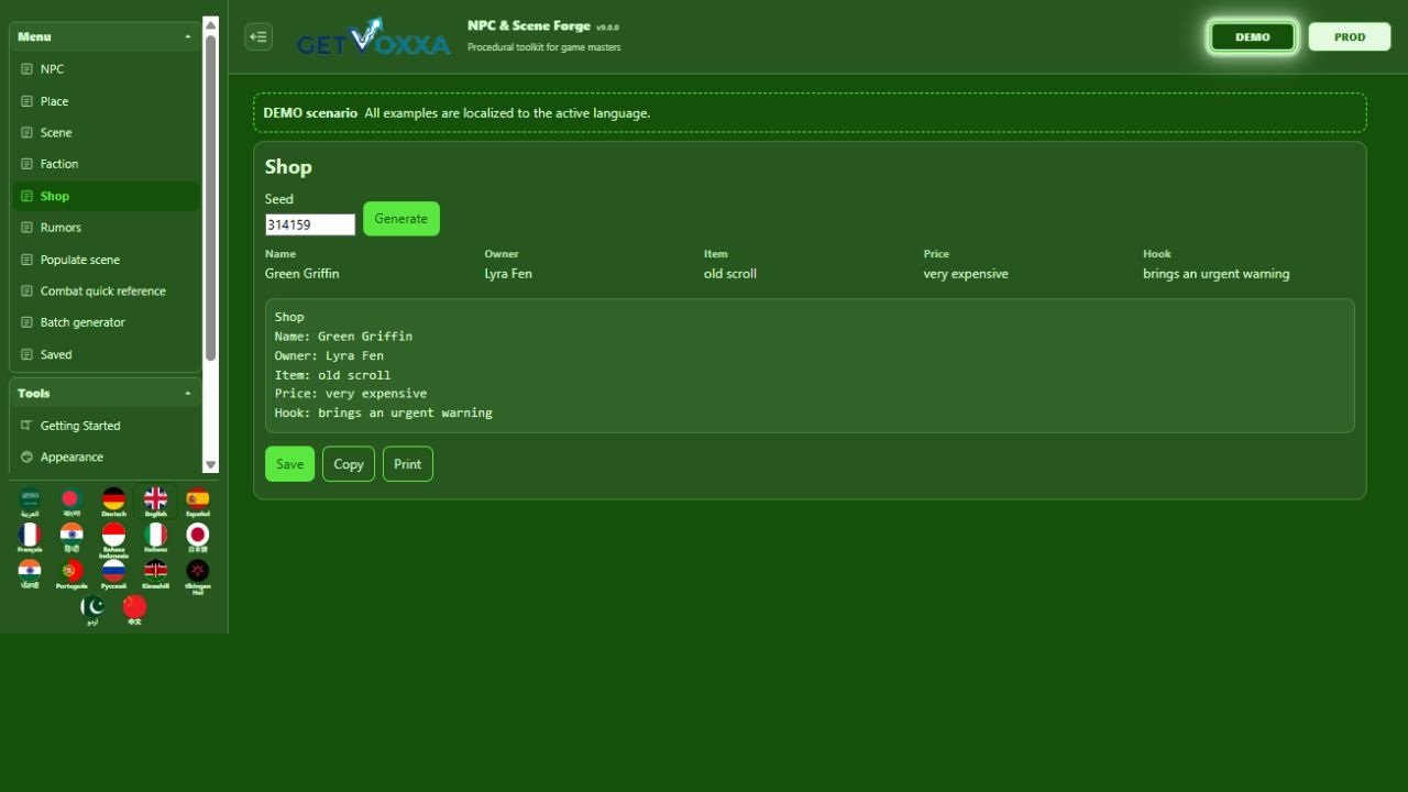 Screenshot — NPC & Scene Forge v9.0.0