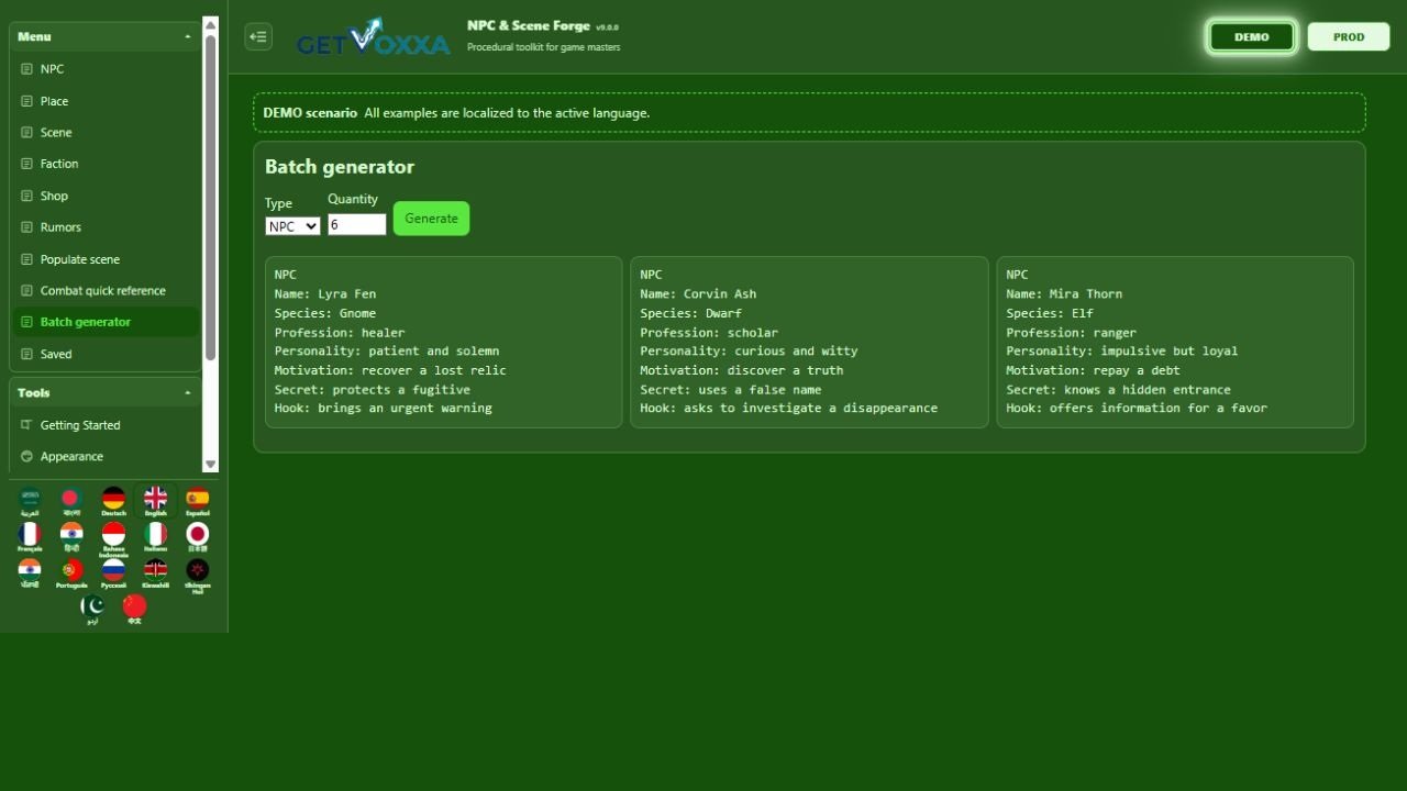 Screenshot — NPC & Scene Forge v9.0.0