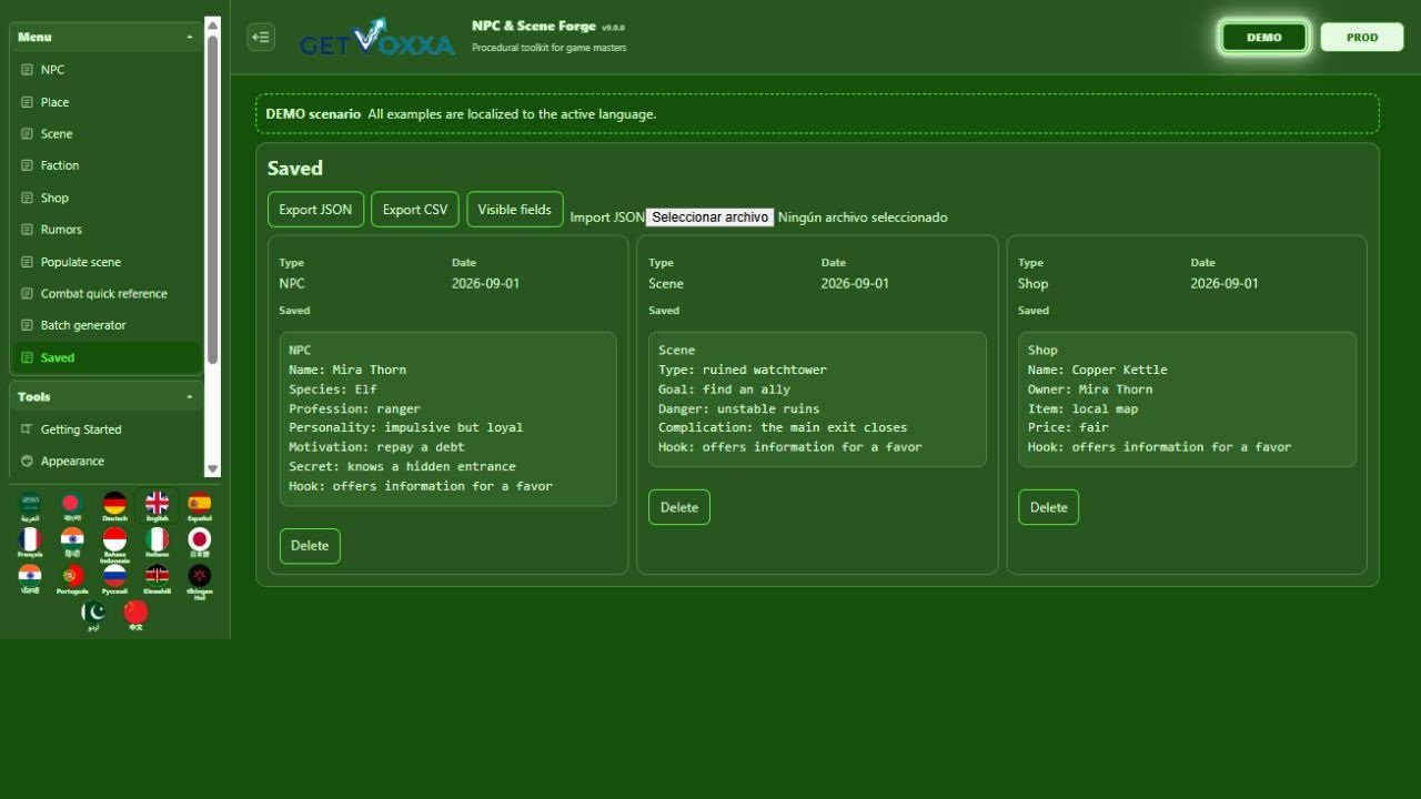 Screenshot — NPC & Scene Forge v9.0.0