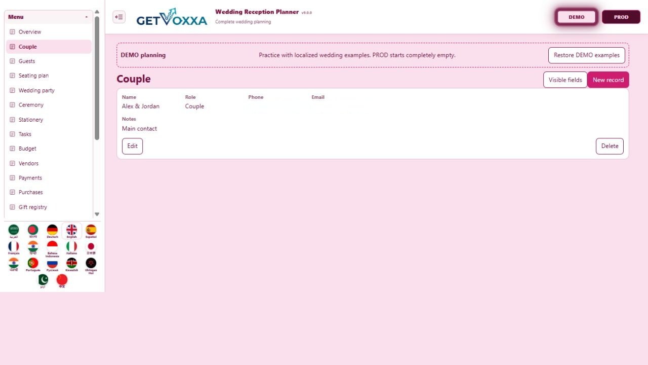 Screenshot — Wedding Reception Planner v9.0.0