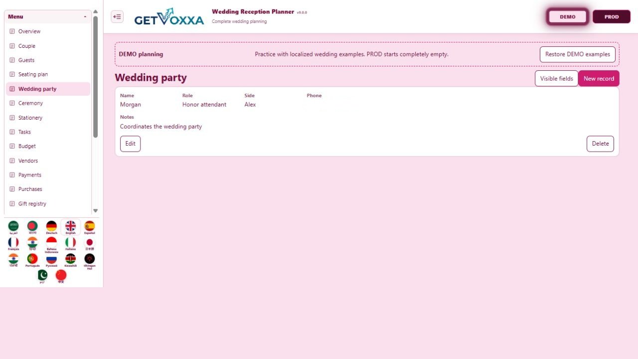 Screenshot — Wedding Reception Planner v9.0.0