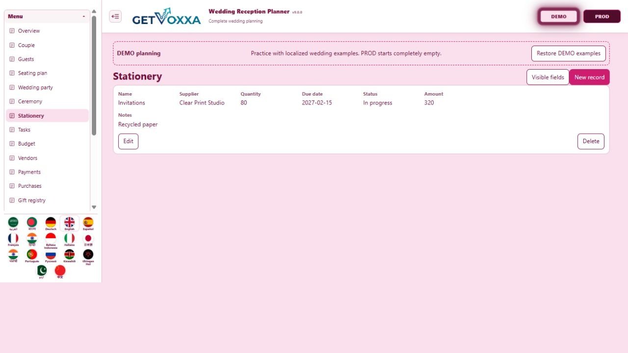 Screenshot — Wedding Reception Planner v9.0.0
