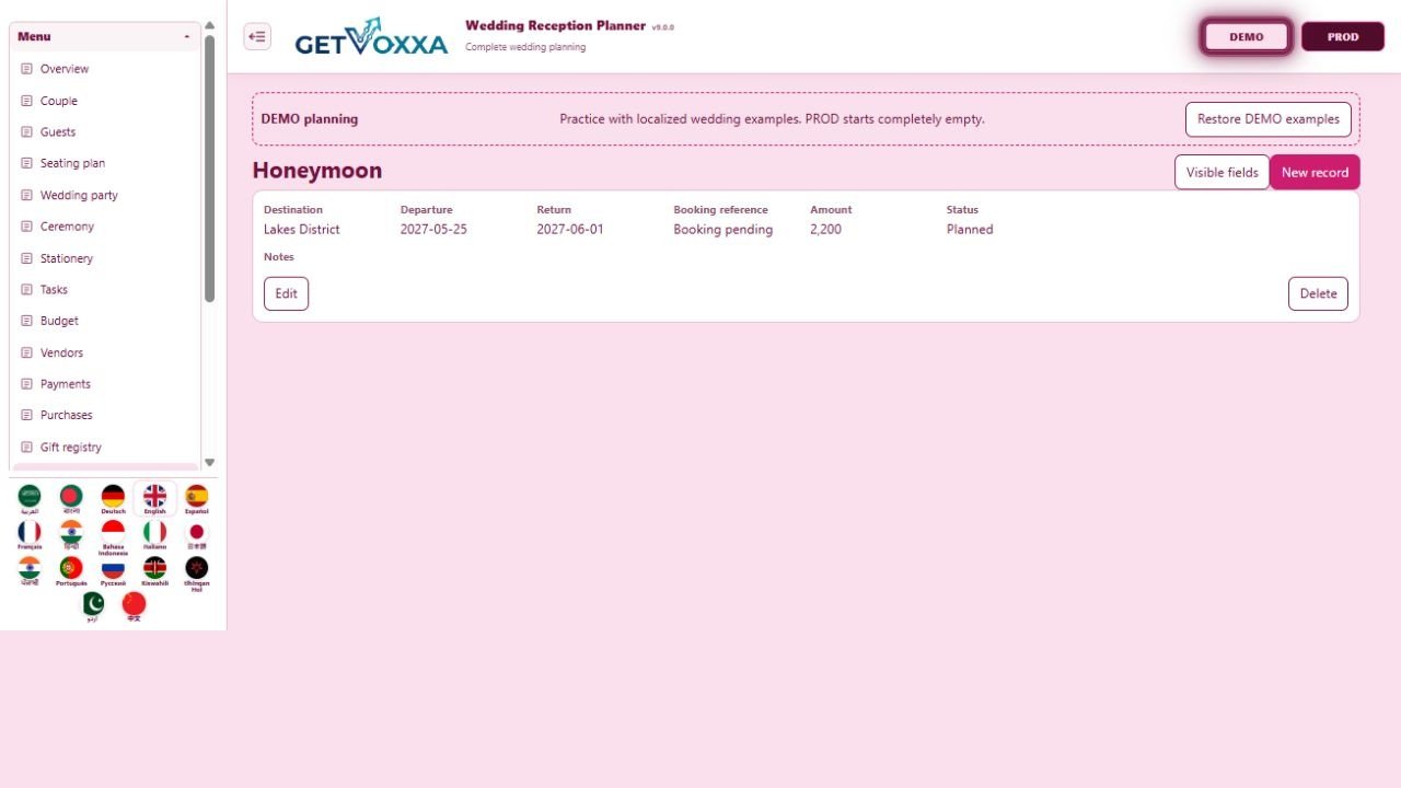 Screenshot — Wedding Reception Planner v9.0.0