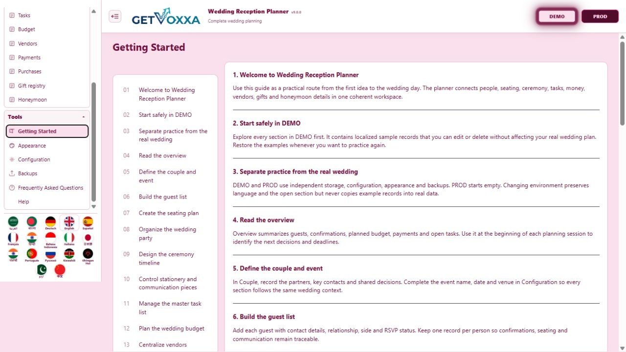 Screenshot — Wedding Reception Planner v9.0.0