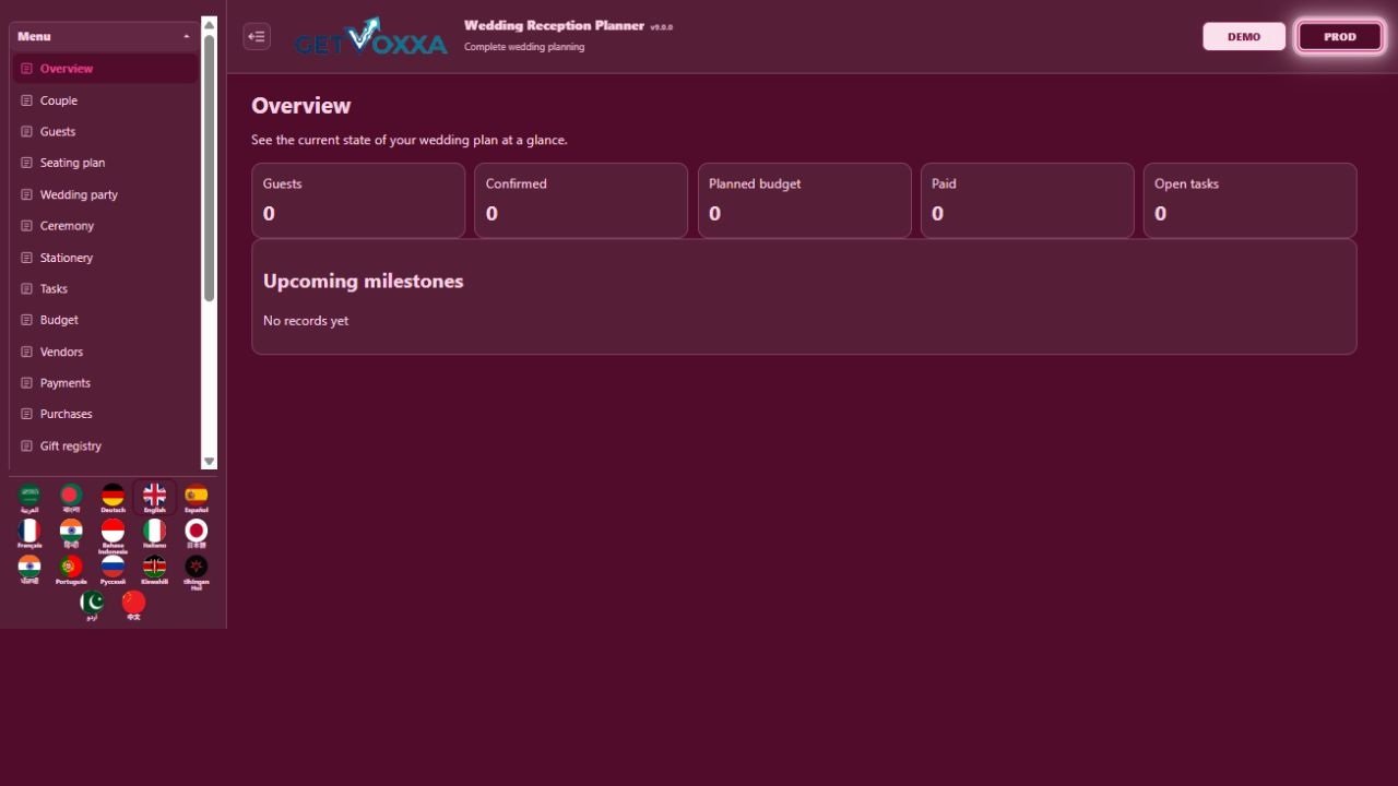 Screenshot — Wedding Reception Planner v9.0.0