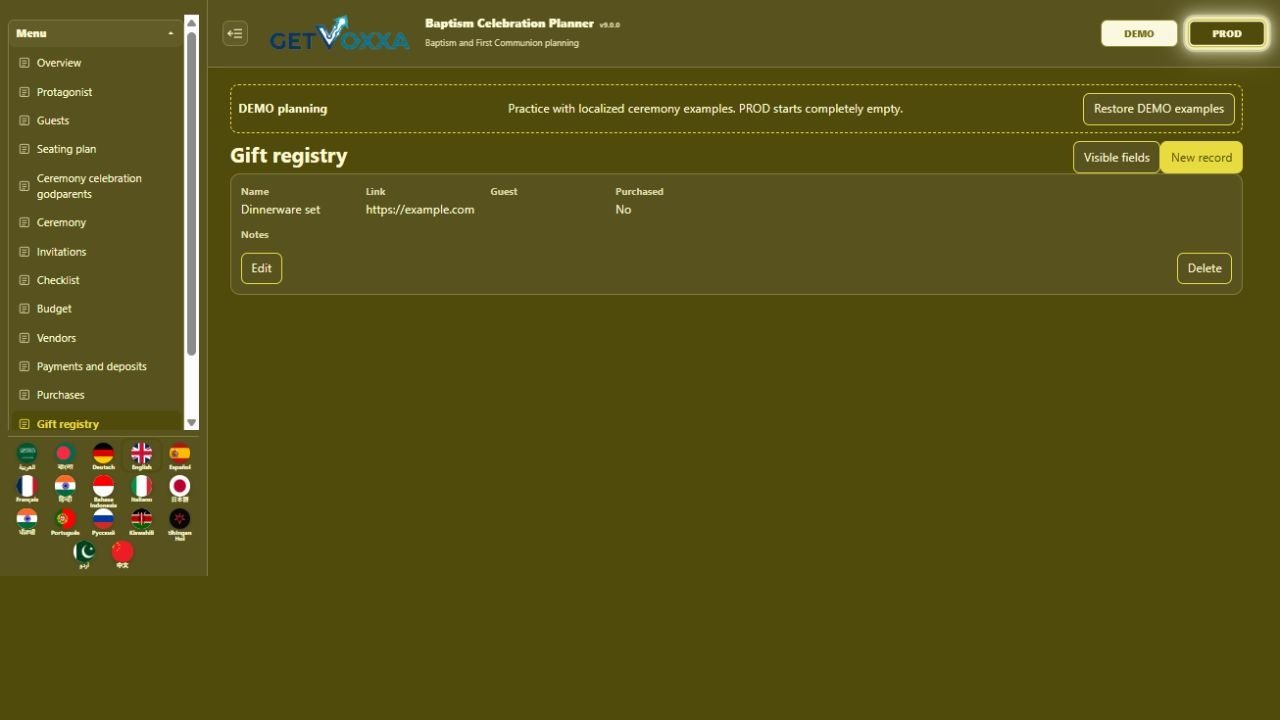 屏幕截图 — Baptism Celebration Planner v9.0.0