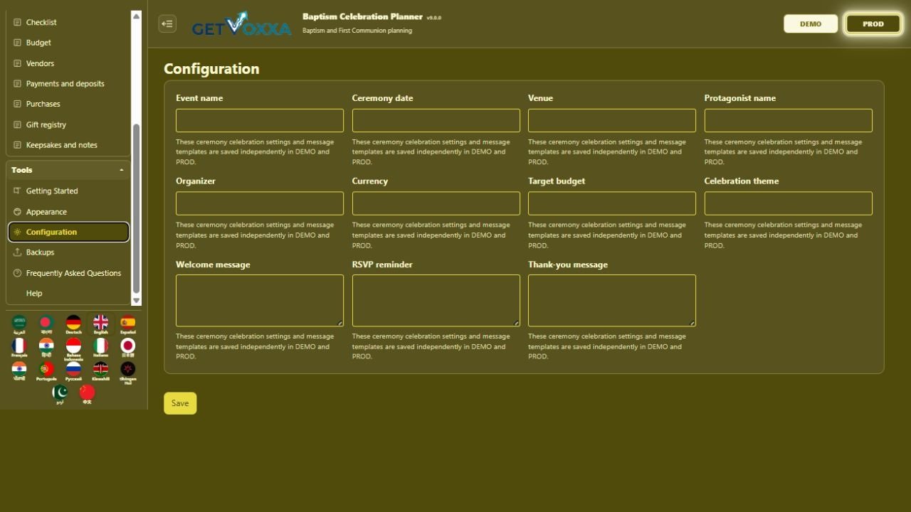 屏幕截图 — Baptism Celebration Planner v9.0.0