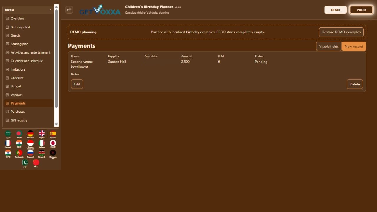 Capture d’écran — Children’s Birthday Planner v9.0.0