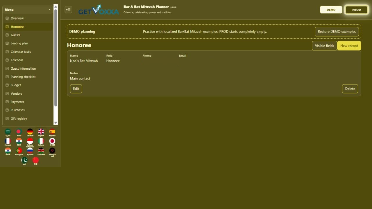 Screenshot — Bar & Bat Mitzvah Planner v9.0.0