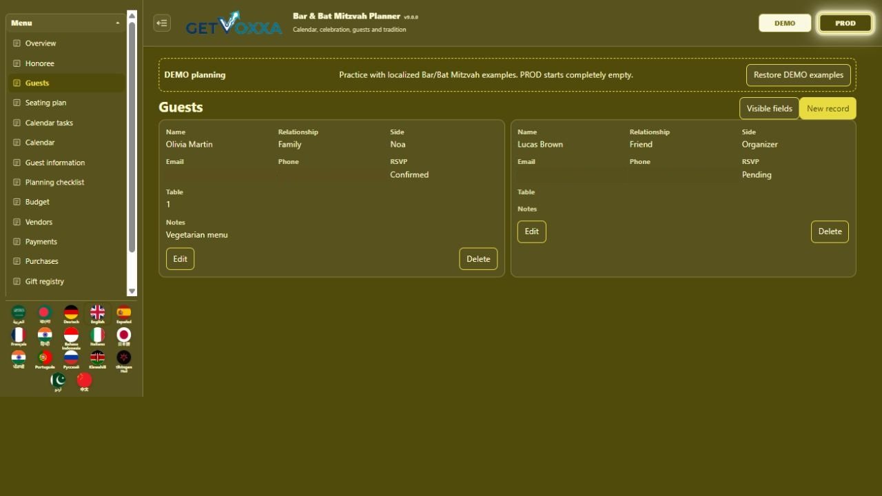 Screenshot — Bar & Bat Mitzvah Planner v9.0.0