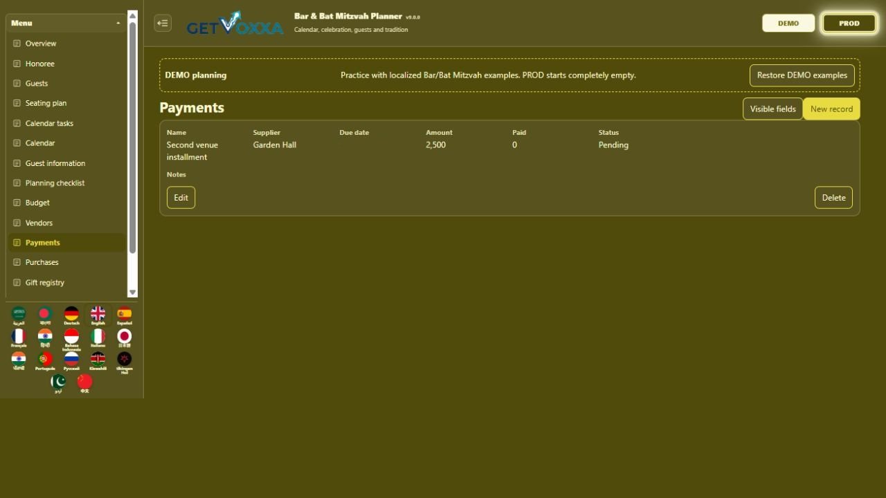 Screenshot — Bar & Bat Mitzvah Planner v9.0.0