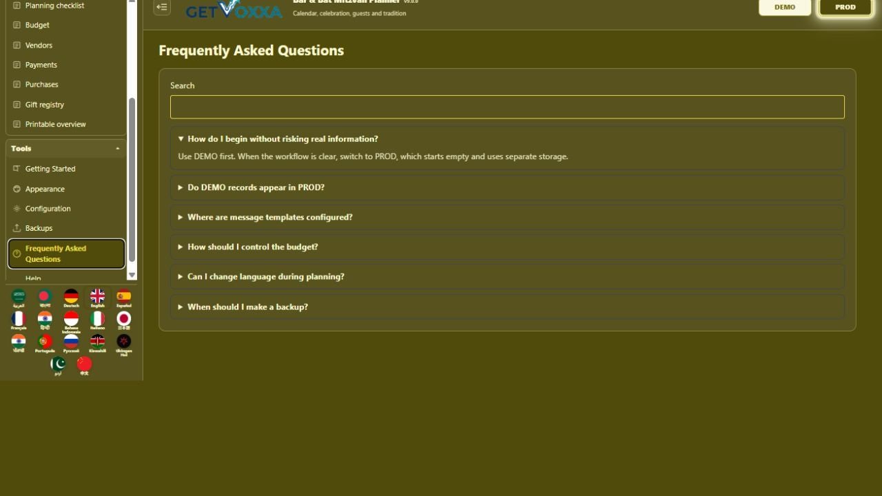 Screenshot — Bar & Bat Mitzvah Planner v9.0.0
