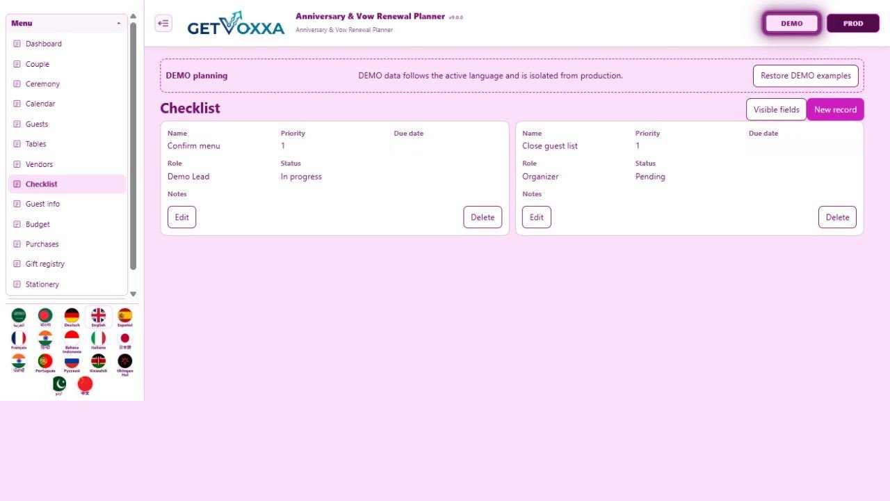 Screenshot — Anniversary & Vow Renewal Planner v9.0.0