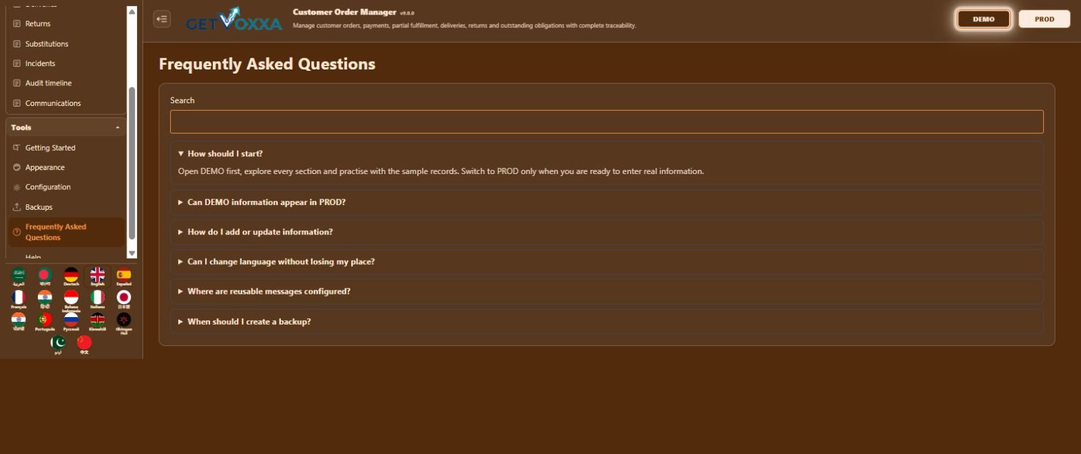 ਸਕ੍ਰੀਨਸ਼ਾਟ — Customer Order Manager v9.0.0