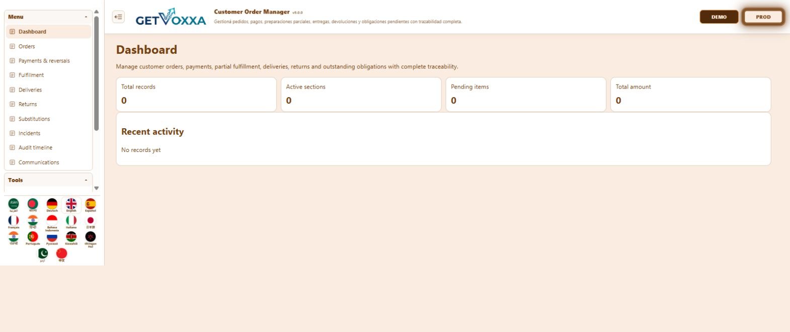 ਸਕ੍ਰੀਨਸ਼ਾਟ — Customer Order Manager v9.0.0