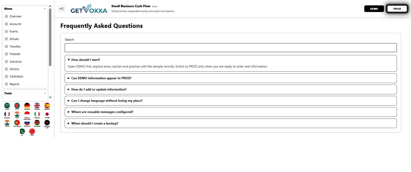 Screenshot — Small Business Cash Flow v9.0.0