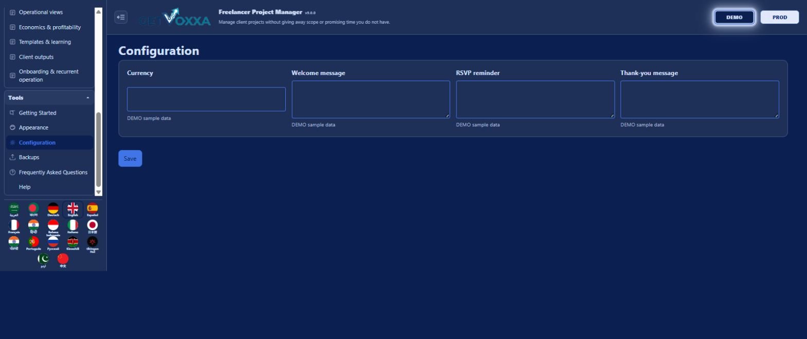 Screenshot — Freelancer Project Manager v9.0.0