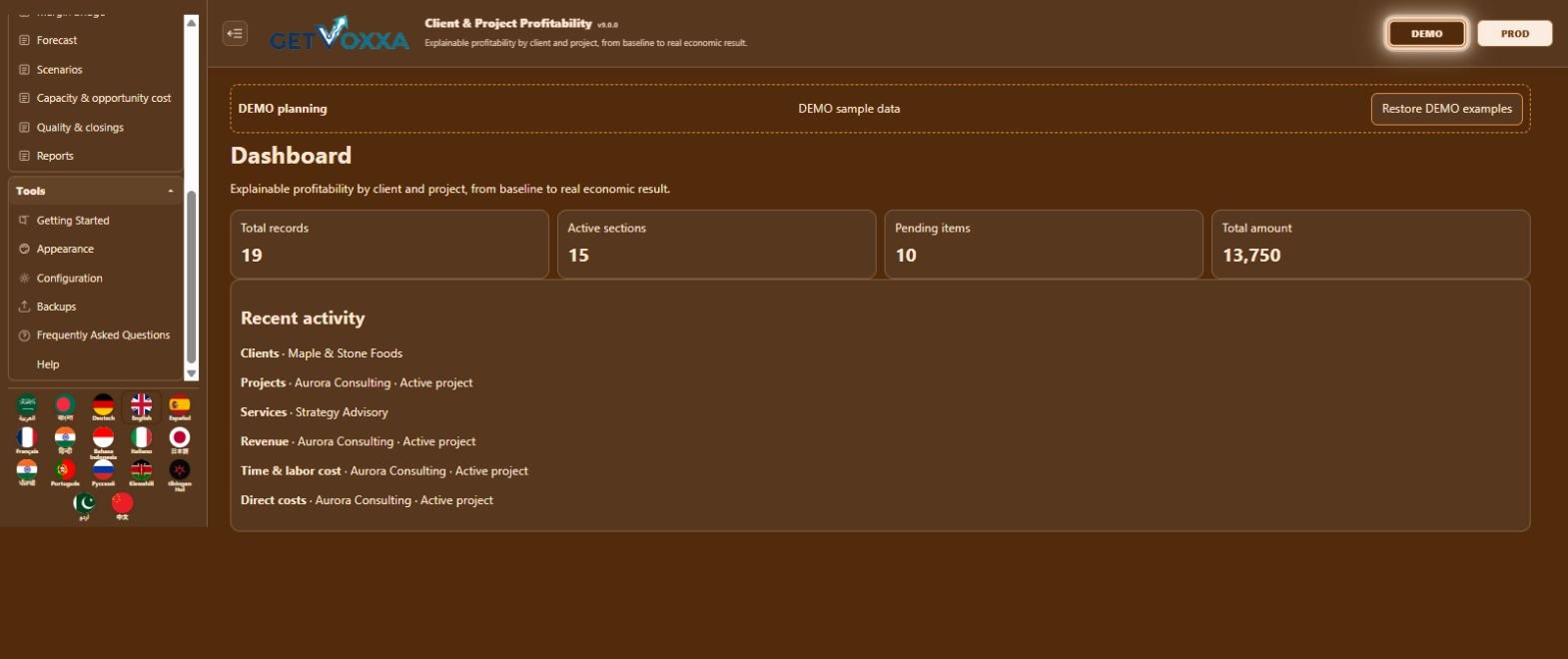 Screenshot — Client & Project Profitability v9.0.0