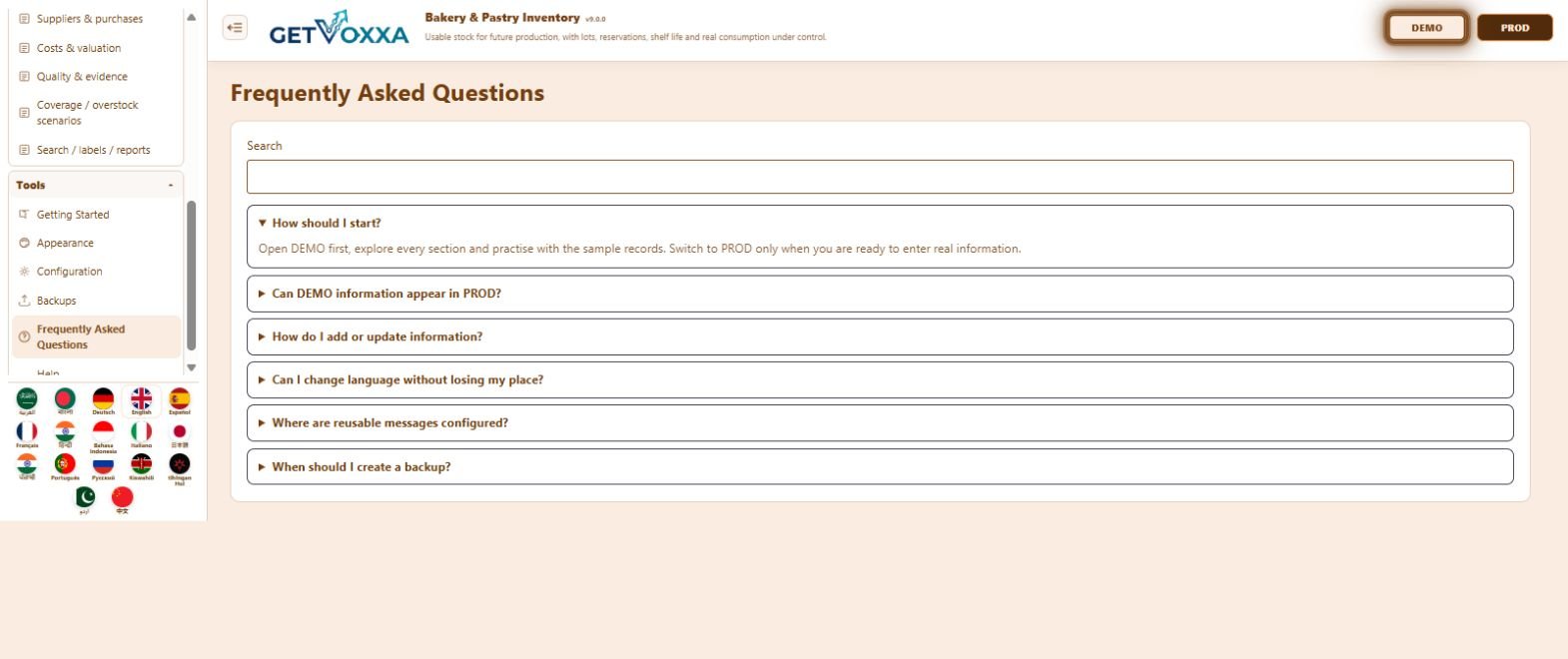 Schermata — Bakery & Pastry Inventory v9.0.0