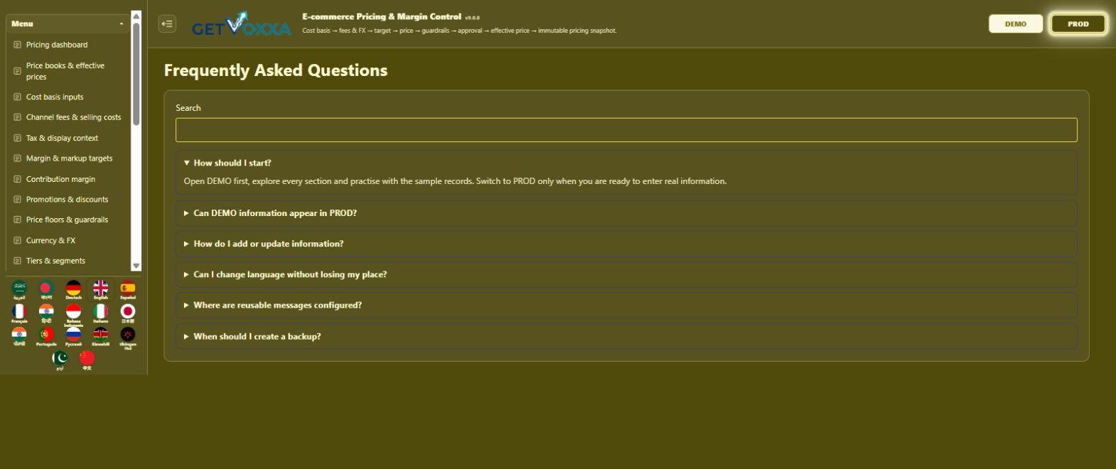 Screenshot — E-commerce Pricing & Margin Control v9.0.0