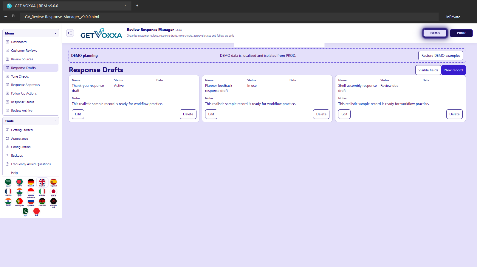 Screenshot — Review Response Manager v9.0.0