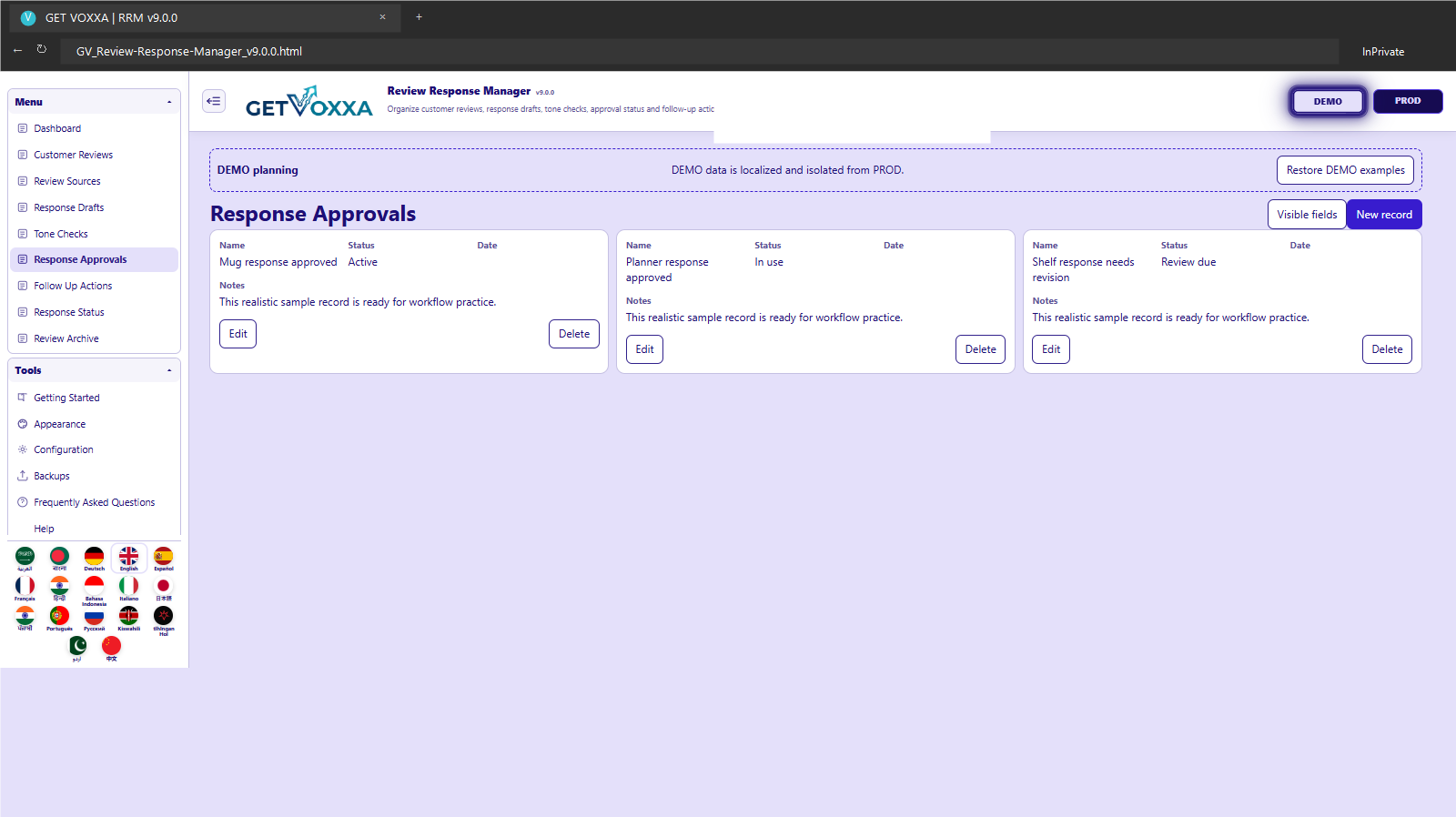 Screenshot — Review Response Manager v9.0.0