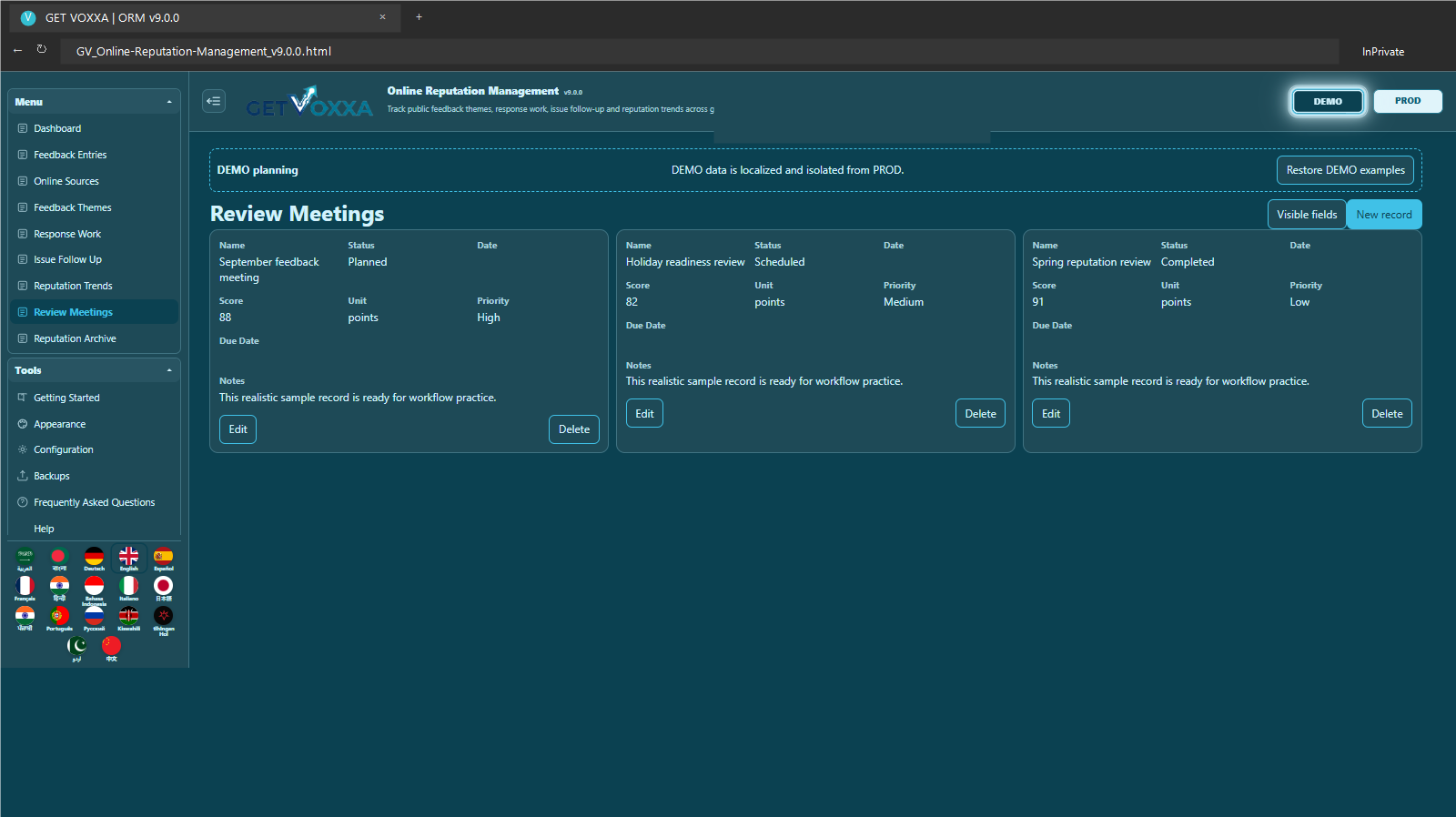 Screenshot — Online Reputation Management v9.0.0