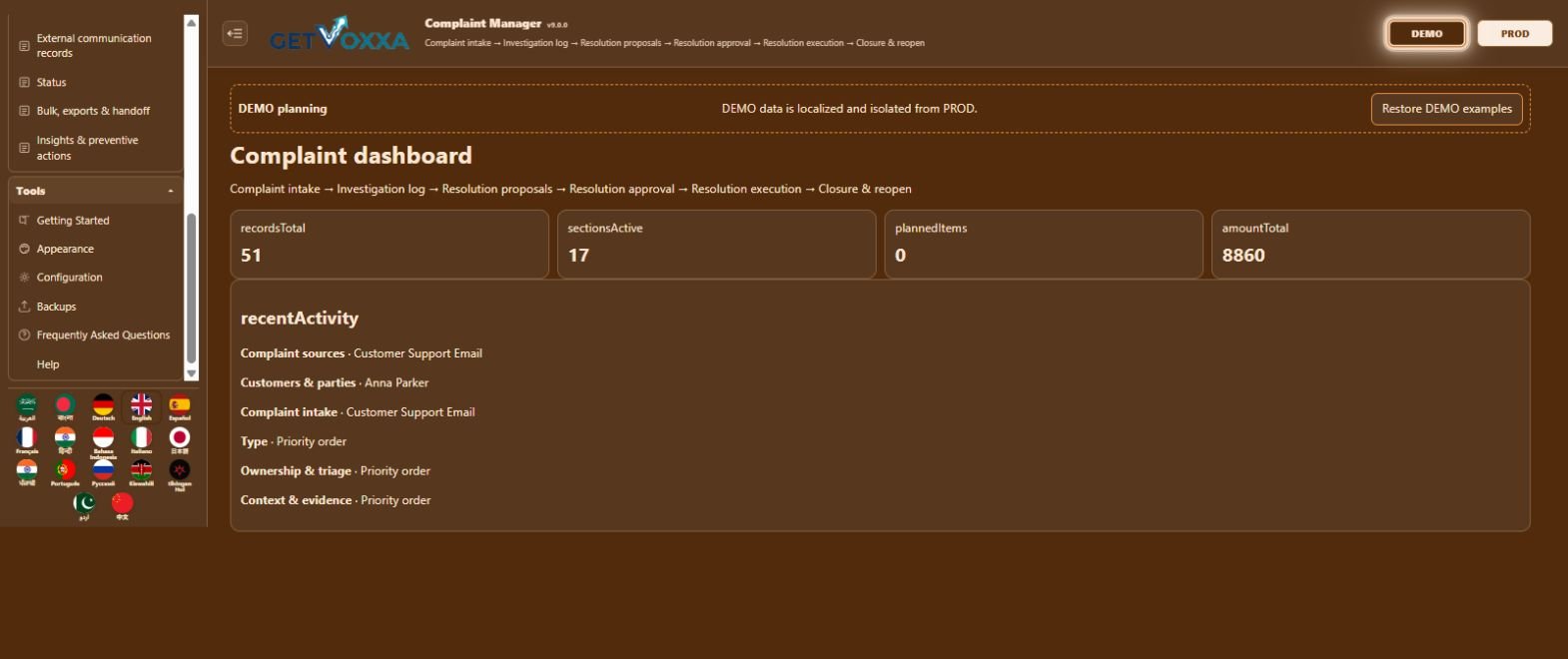 Captura de tela — Complaint Manager v9.0.0