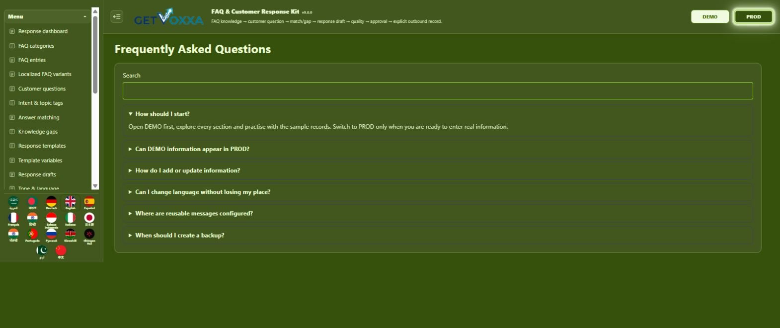 Screenshot — FAQ & Customer Response Kit v9.0.0
