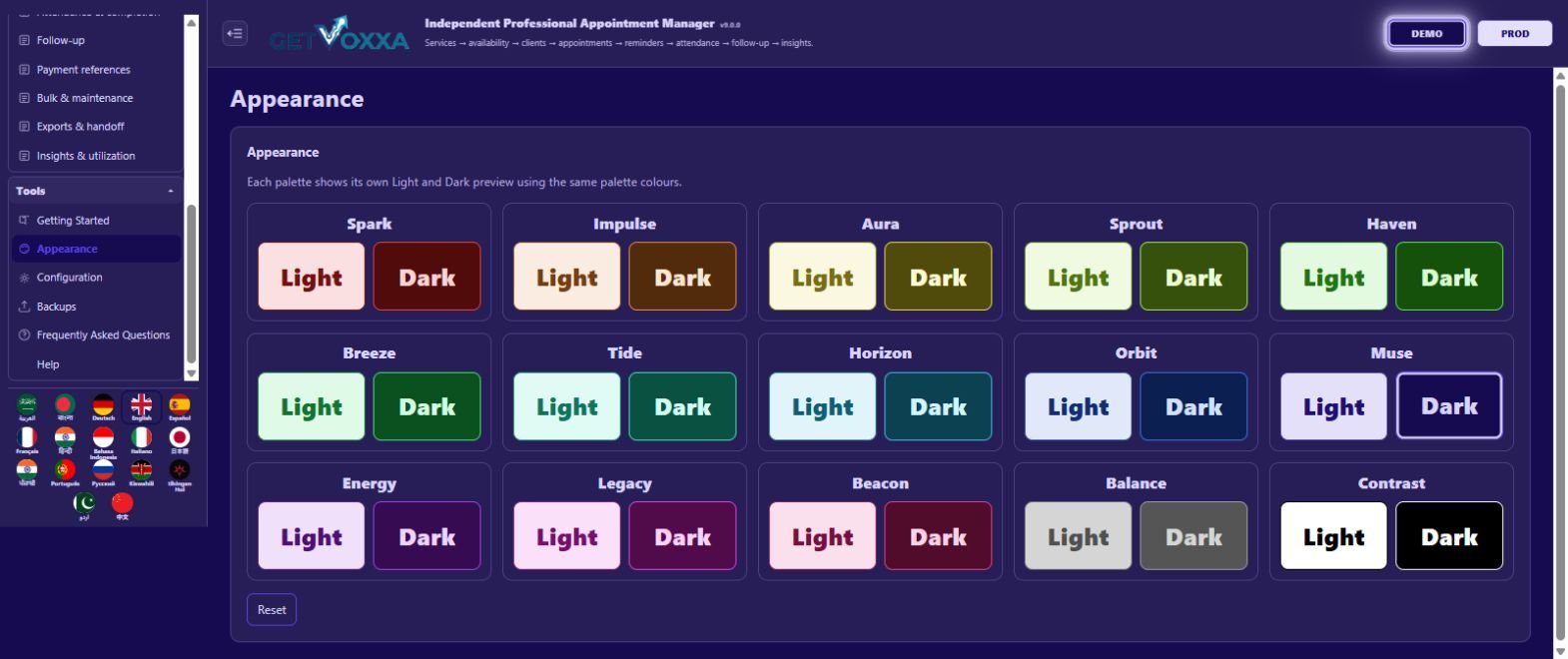 Screenshot — Independent Professional Appointment Manager v9.0.0