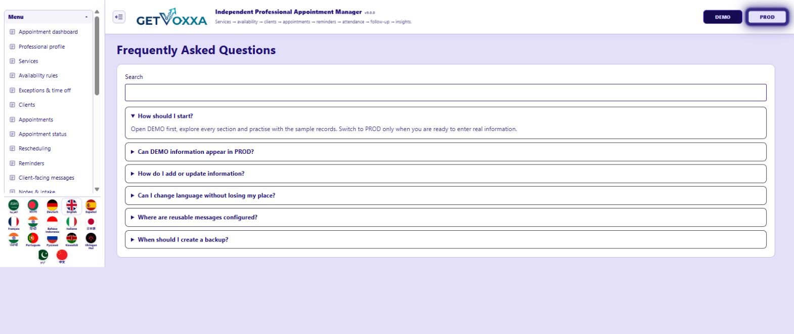 Screenshot — Independent Professional Appointment Manager v9.0.0