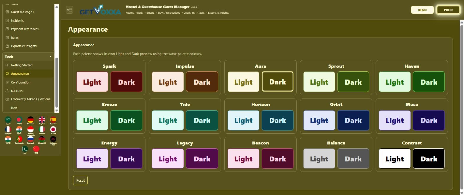 Screenshot — Hostel & Guesthouse Guest Manager v9.0.0