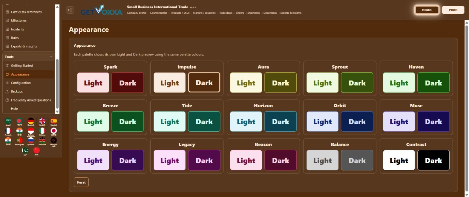 Screenshot — Small Business International Trade v9.0.0