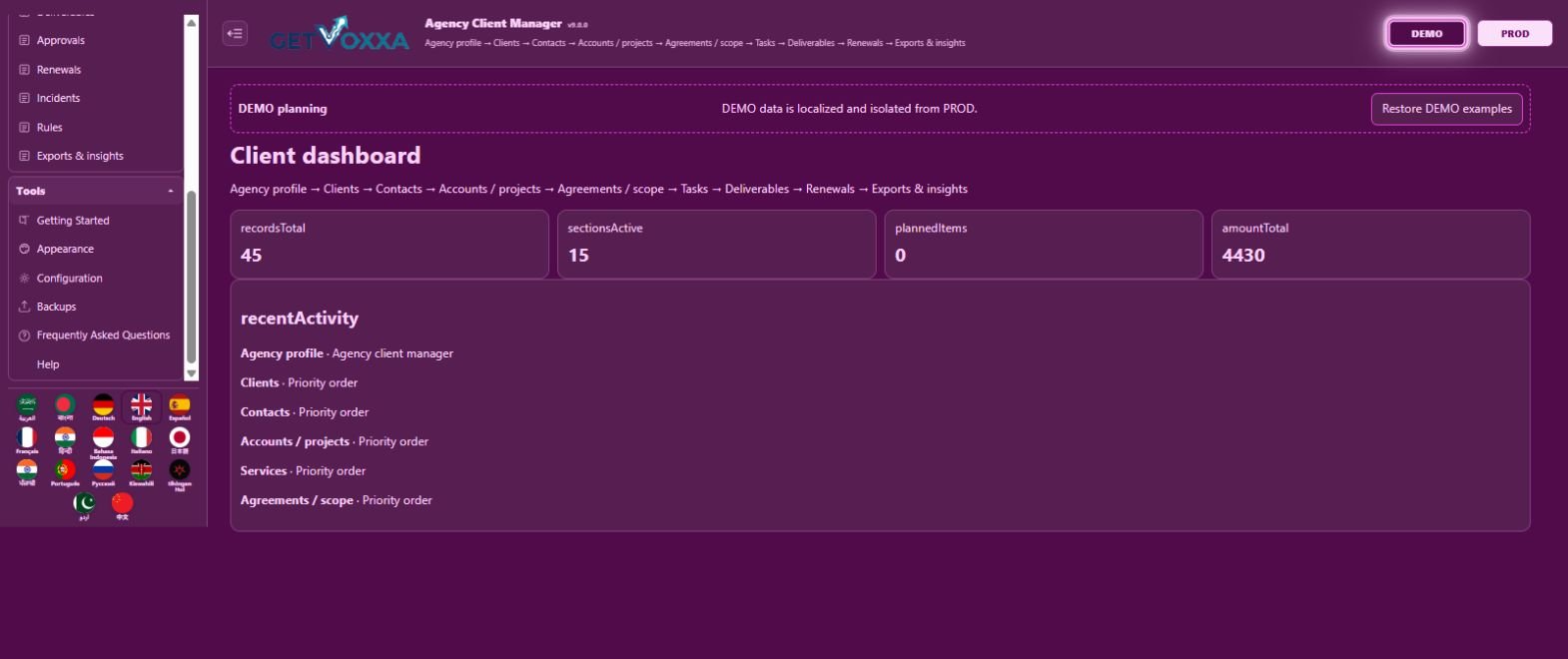 Screenshot — Agency Client Manager v9.0.0