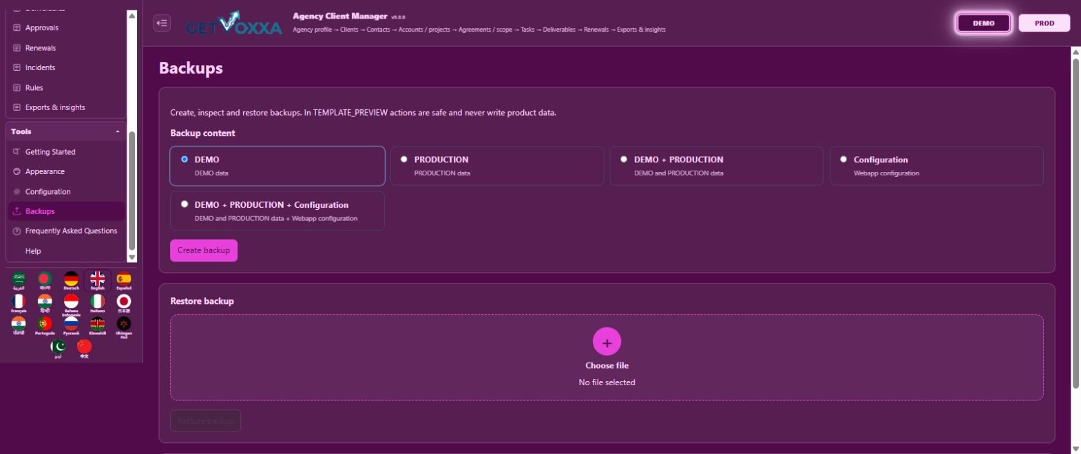 Screenshot — Agency Client Manager v9.0.0