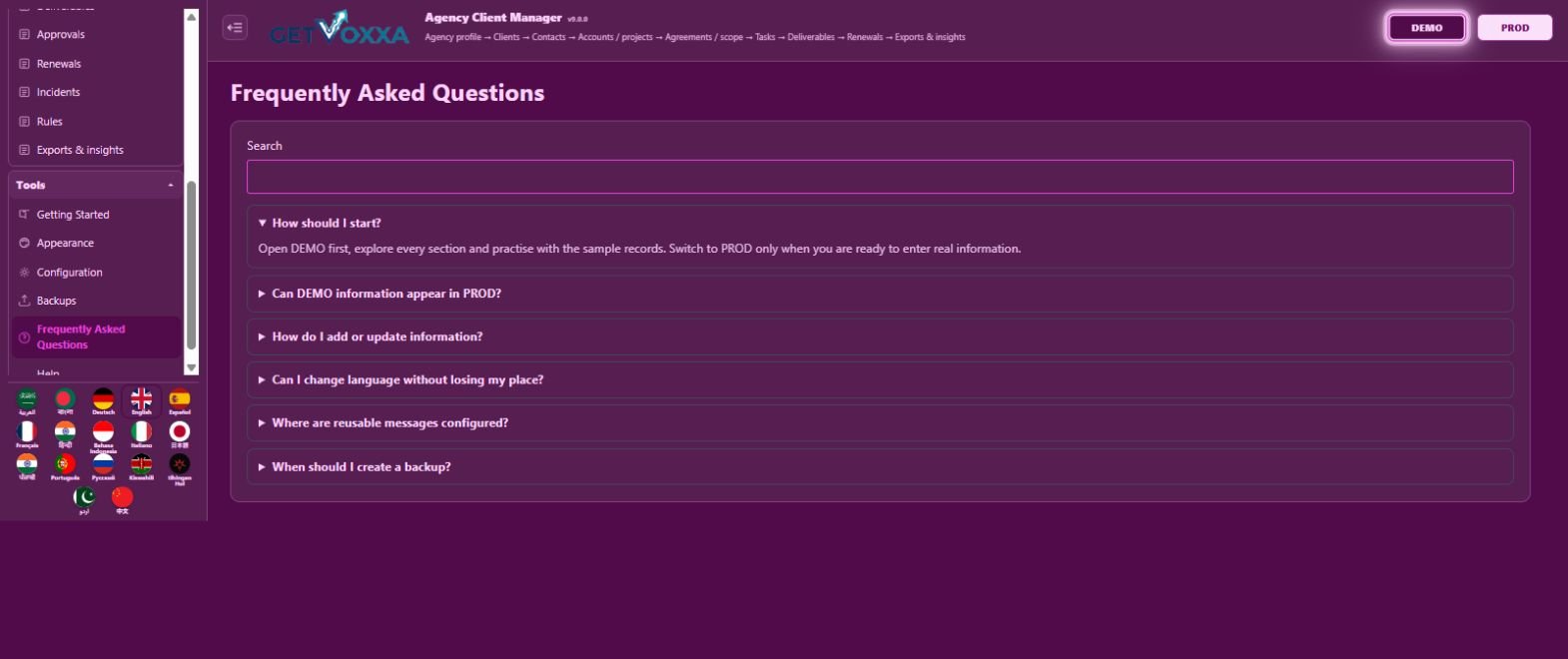 Screenshot — Agency Client Manager v9.0.0