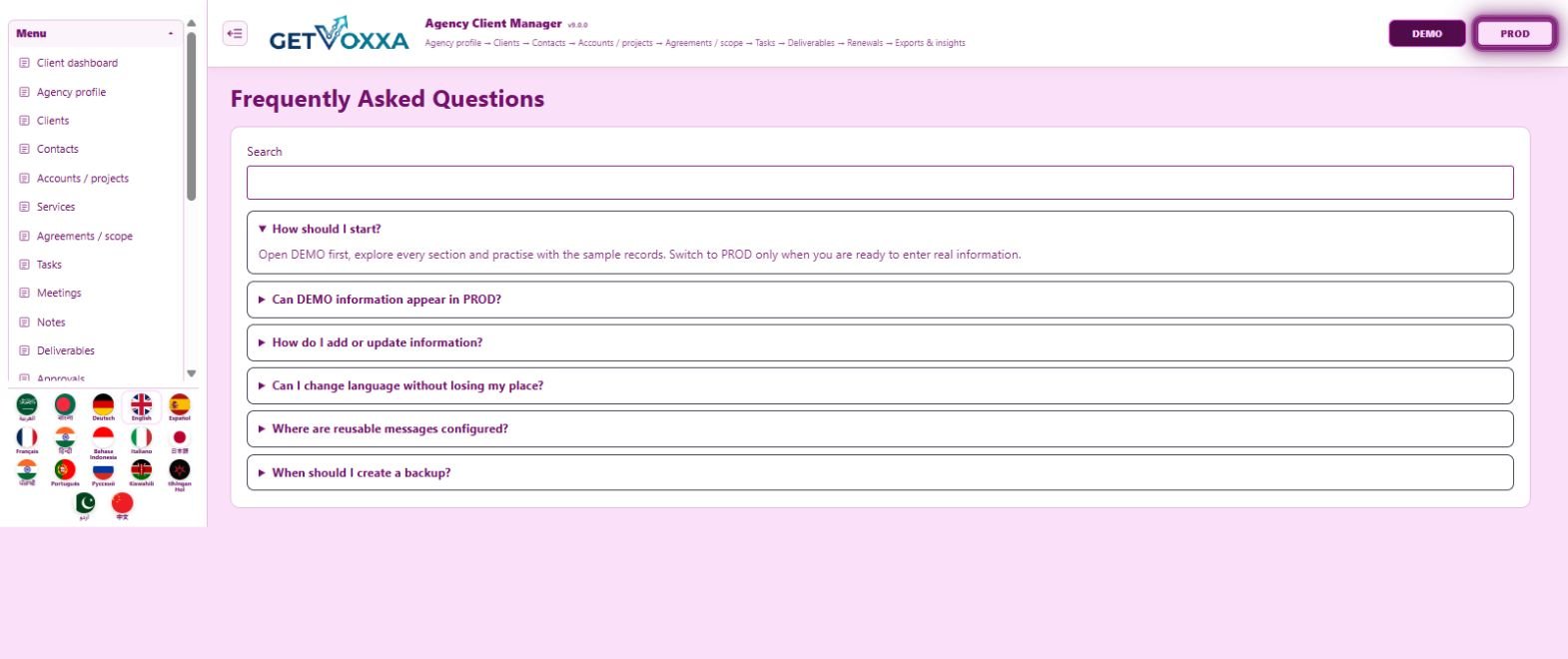 Screenshot — Agency Client Manager v9.0.0