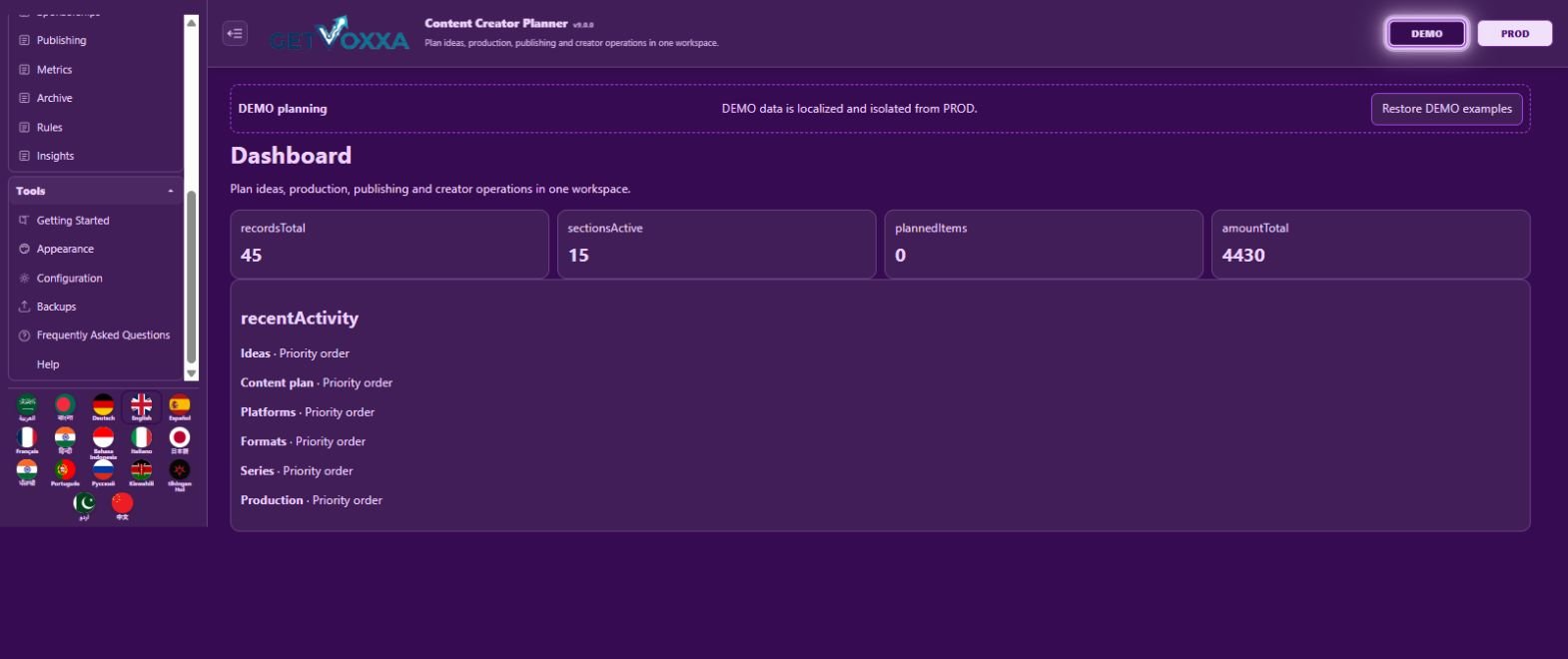 Schermata — Content Creator Planner v9.0.0