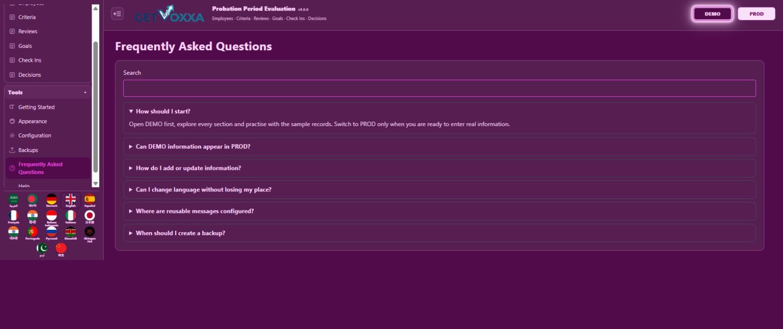 Screenshot — Probation Period Evaluation v9.0.0