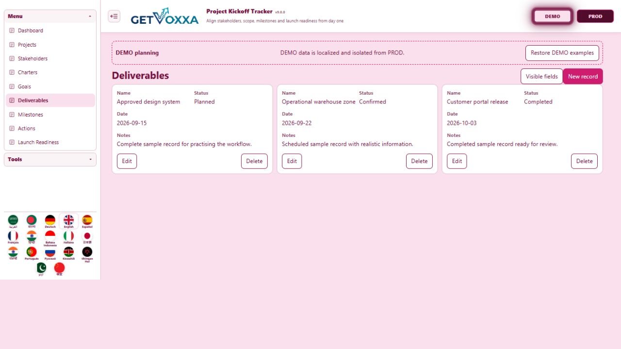 Screenshot — Project Kickoff Tracker v9.0.0