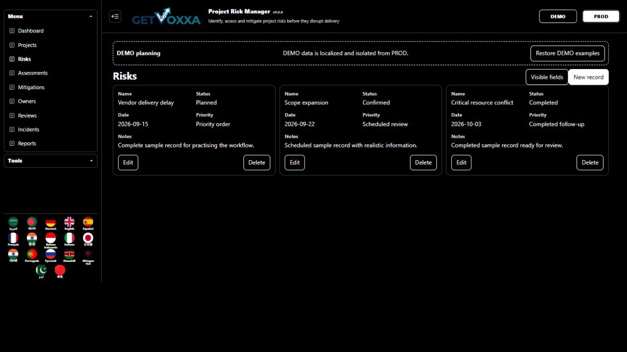 Screenshot — Project Risk Manager v9.0.0