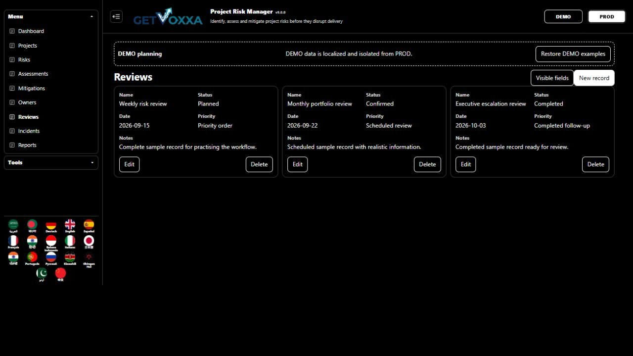 Screenshot — Project Risk Manager v9.0.0