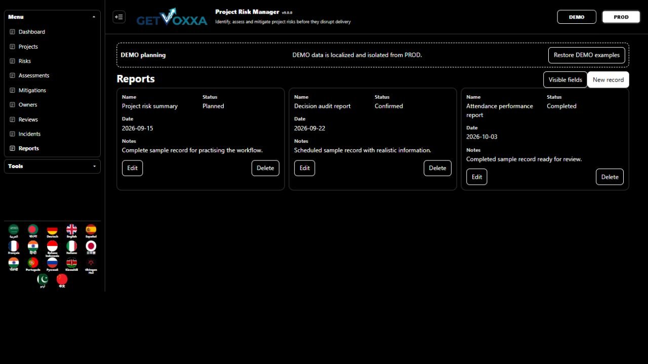 Screenshot — Project Risk Manager v9.0.0