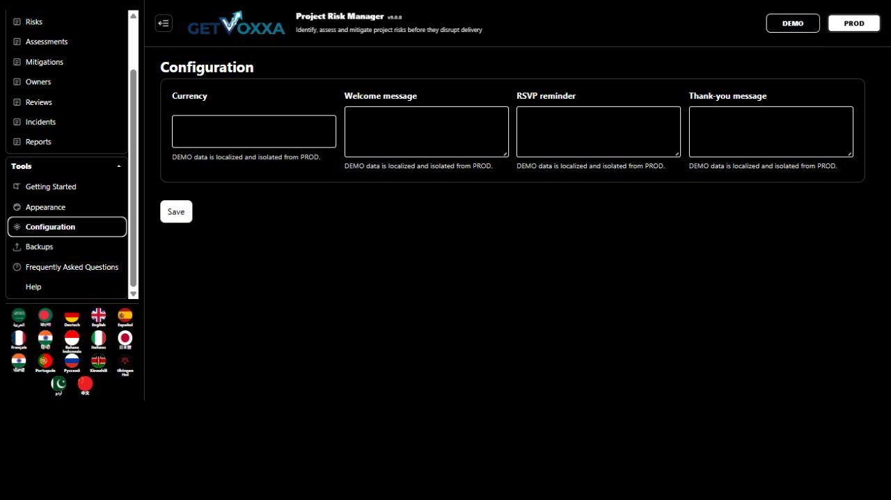 Screenshot — Project Risk Manager v9.0.0