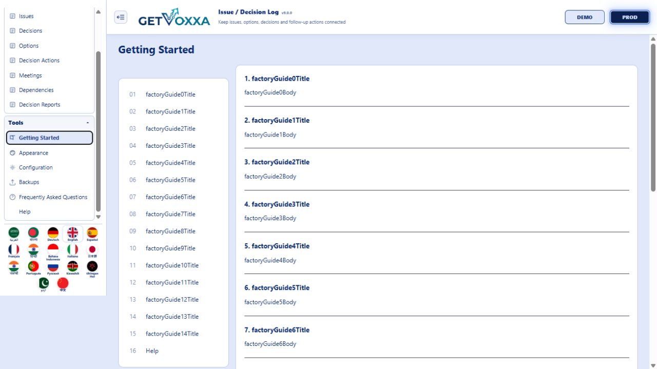 Screenshot — Issue / Decision Log v9.0.0