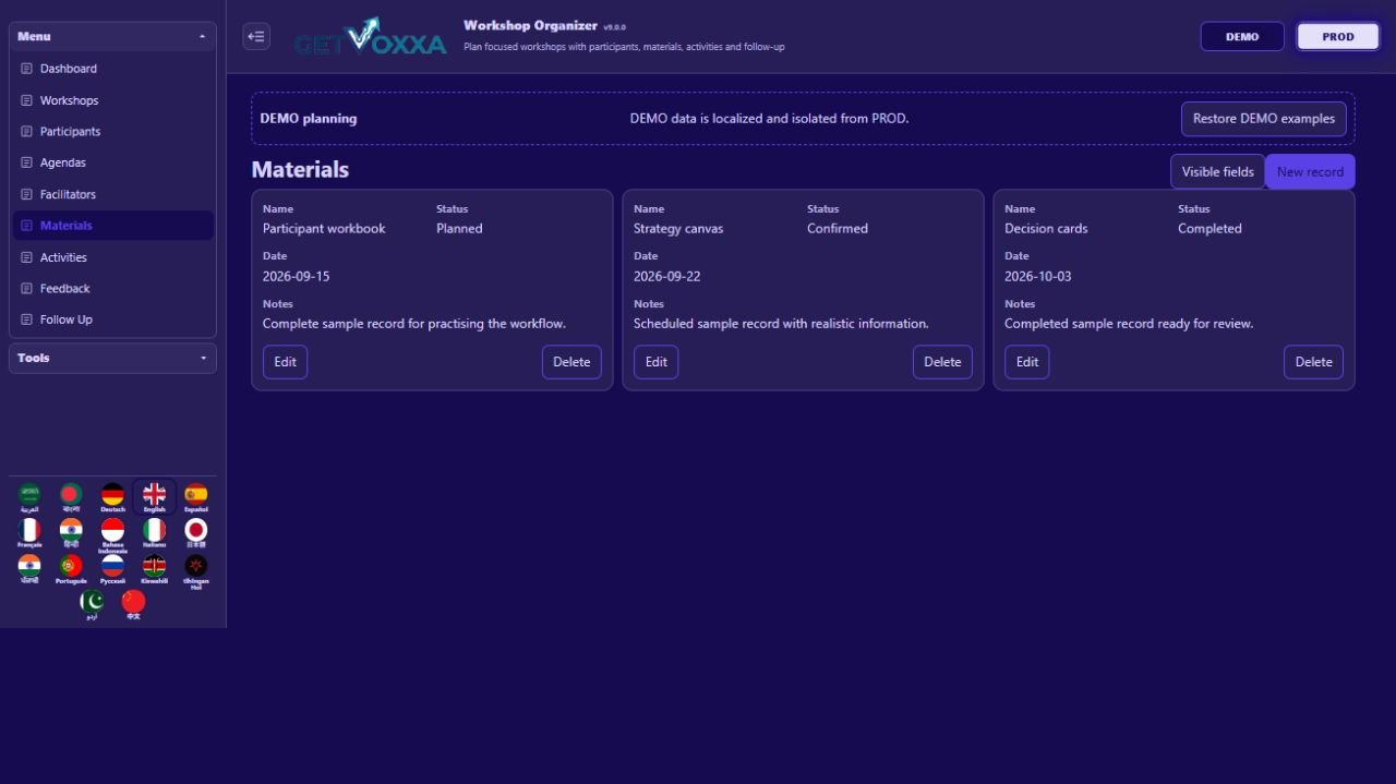Captura de tela — Workshop Organizer v9.0.0