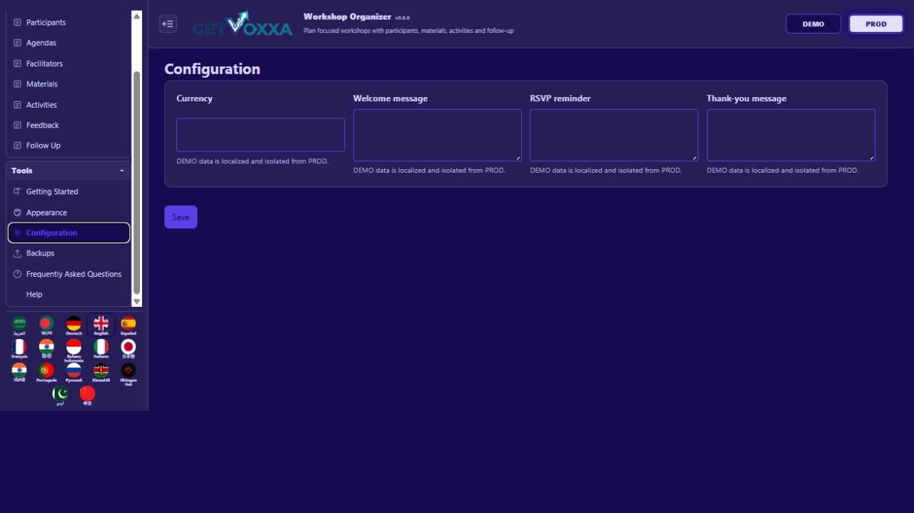Captura de tela — Workshop Organizer v9.0.0